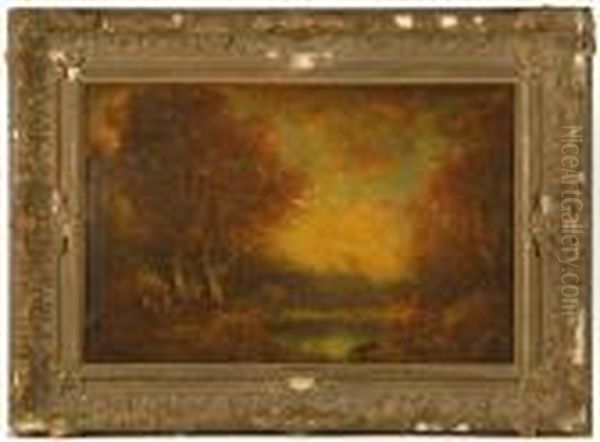 Barbizon Landscape Oil Painting by Hudson Mindell Kitchell