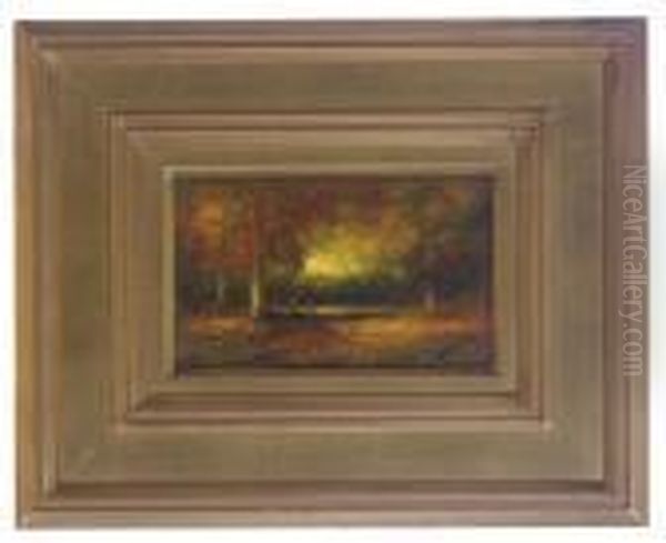 Figures In An Autumnal Landscape Oil Painting by Hudson Mindell Kitchell