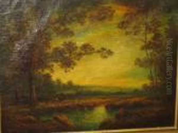 Autumn Landscape Sunset Oil Painting by Hudson Mindell Kitchell