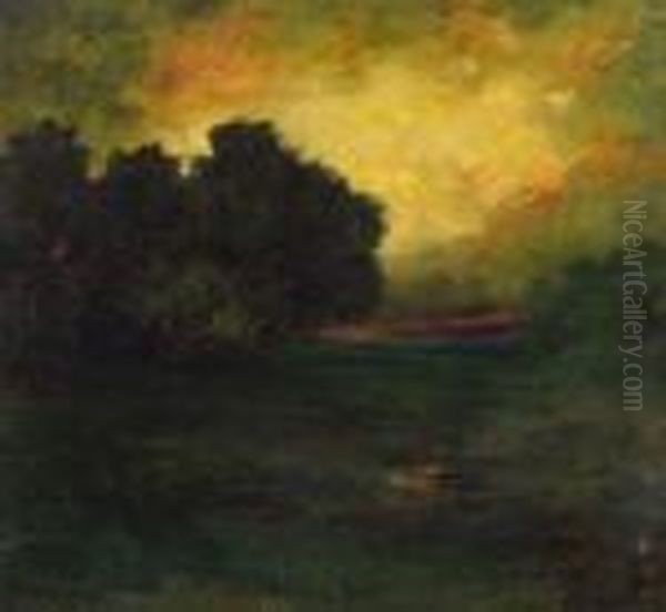 Landscape At Sunset Oil Painting by Hudson Mindell Kitchell