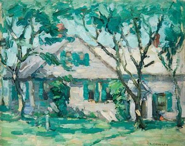 Spring View Of Country Home (study For Beach Scene Verso). Oil Painting by Frederick Kitson Cowley