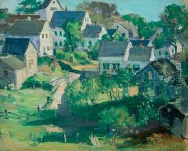 View Of A Village On A Hill Oil Painting by Frederick Kitson Cowley