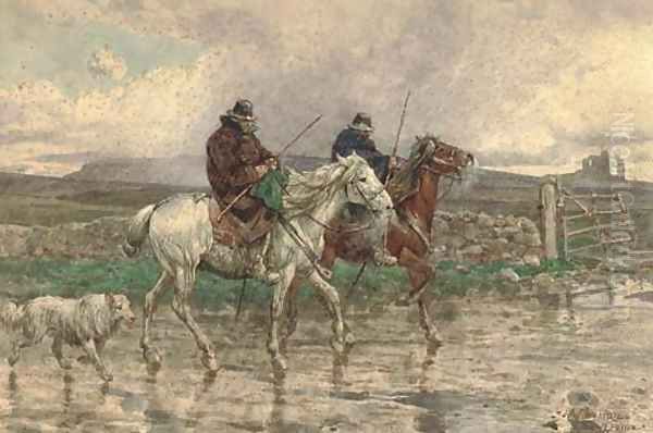 Butteri in the rain in the Roman campagna Oil Painting by Enrico Coleman