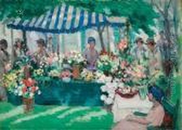 Flower Market Oil Painting by Frederick Kitson Cowley