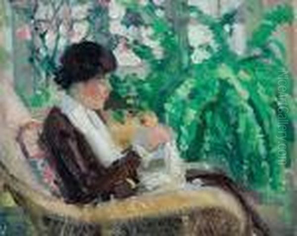 Woman Knitting by Frederick Kitson Cowley