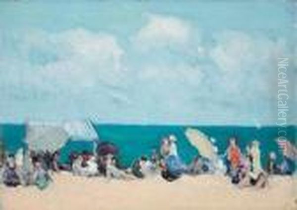 Beach Scene Oil Painting by Frederick Kitson Cowley