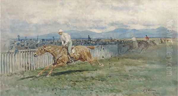 Horse racing on the outskirts of Rome Oil Painting by Enrico Coleman