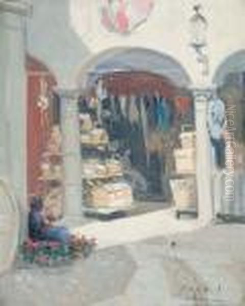 Lugano Market Oil Painting by Frederick Kitson Cowley