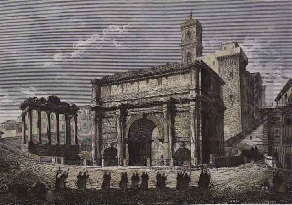 Arch of Septimus VI, The Forum, Rome c.1850 Oil Painting by Gaetano Cottafavi