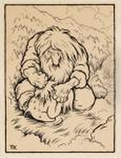 Troll Som Vasker Ungen Sin Oil Painting by Theodor Severin Kittelsen