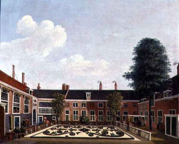 The Garden of The Former Amsterdam Leprozenhuis, 1735 Oil Painting by Louis Chalon