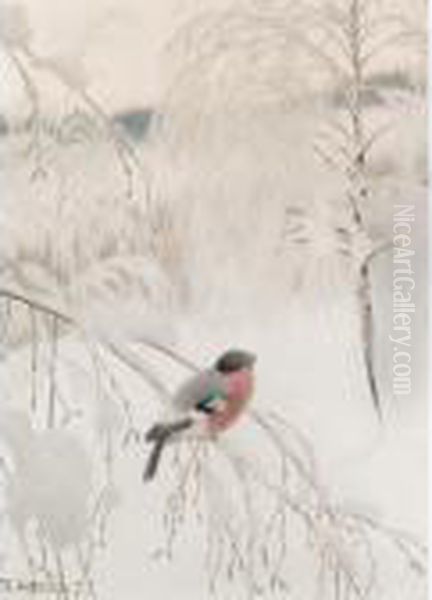 A Chaffinch In Snow Oil Painting by Theodor Severin Kittelsen