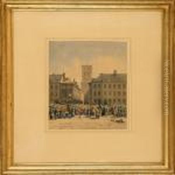 Flowerists On A Square In Copenhagen Oil Painting by Johann Adolf Kittendorff