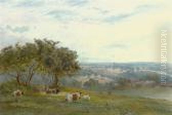 Cattle Resting In The Fields Above A Farm Oil Painting by Roberto Angelo Kittermaster Marshall