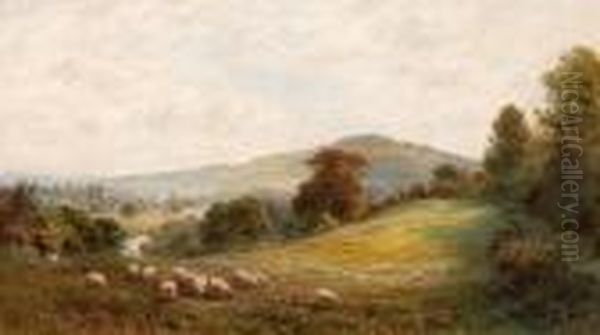 River Landscapes With Sheep Grazing Oil Painting by Roberto Angelo Kittermaster Marshall