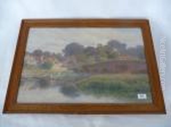 River Landscape With Sheep Oil Painting by Roberto Angelo Kittermaster Marshall