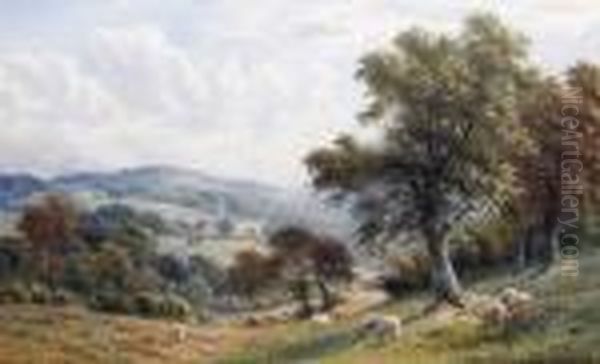 Sheep In A Downland Landscape Oil Painting by Roberto Angelo Kittermaster Marshall