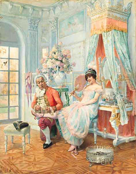 Flirting with the Butler Oil Painting by Louis Chalon