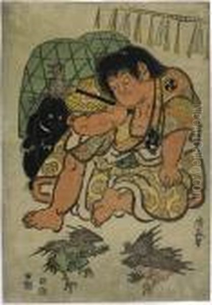 Kintaro, The Legendary Child From Fairy Tale Oil Painting by Torii Kiyonaga