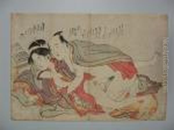 Couple Enlace Oil Painting by Torii Kiyonaga