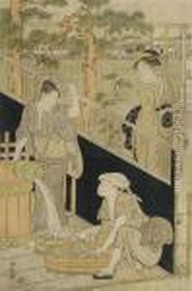 A Sheet From An Oban Triptych Oil Painting by Torii Kiyonaga