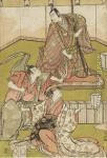 Actors Ichikawa Yaozo And Others In An Interior Scene Oil Painting by Torii Kiyonaga