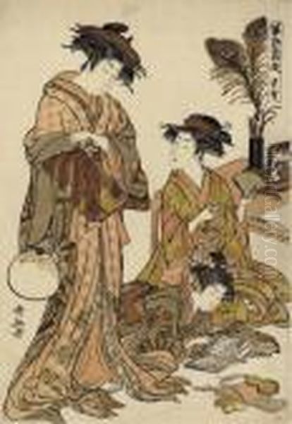 Hoshiai , From The Series Hana Kuruwa Gosechi Yu Oil Painting by Torii Kiyonaga