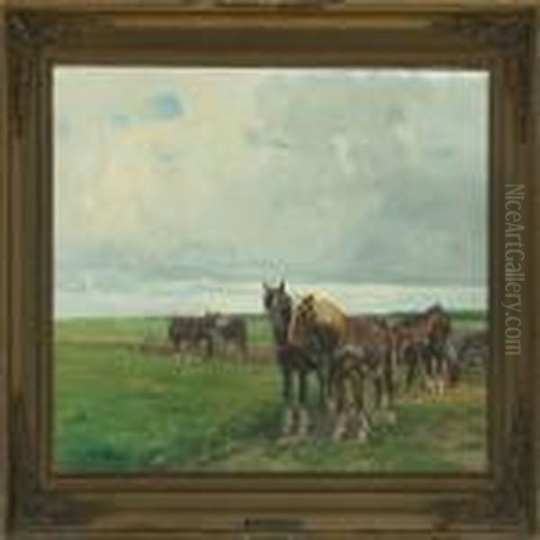 Ploughing The Field Oil Painting by Harald Kjaer