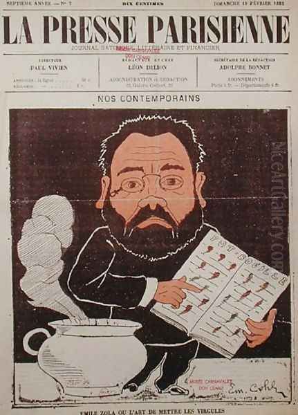 Front cover of La Presse Parisienne with a caricature of Emile Zola (1840-1902) Oil Painting by Emile Cohl