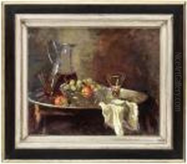 Stilleben Med Frukter, Glas Och Kanna Oil Painting by Esther Kjerner