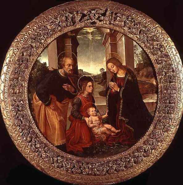 The Holy Family with an Angel Oil Painting by Raphaello del Garbo Capponi