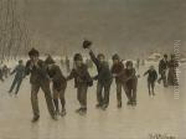 The Skaters Oil Painting by Theodor Kleehaas