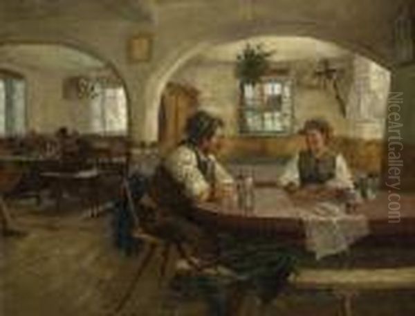 In Der Wirtsstube. Oil Painting by Theodor Kleehaas