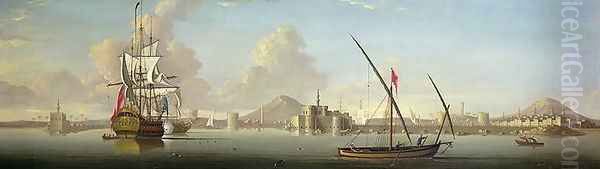 An Extensive View of the Port of Alexandria with a British Man OWar at Anchor Oil Painting by J. Cook