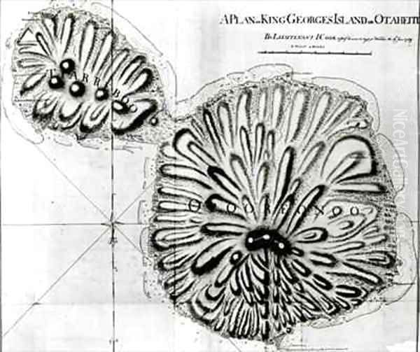 A Plan of King Georges Island or Otheite Oil Painting by J. Cook