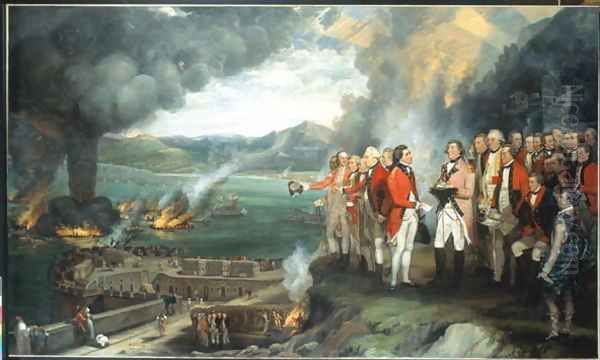 General Eliott and his officers observing the destruction of the Floating batteries, Gibraltar, 14th September 1782, 1784 Oil Painting by George Carter