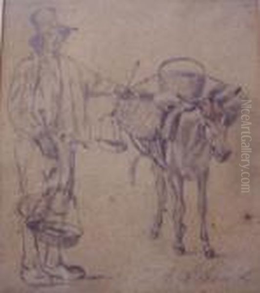 Study Of A Pedlar And Donkey Oil Painting by Johan Adam Klein