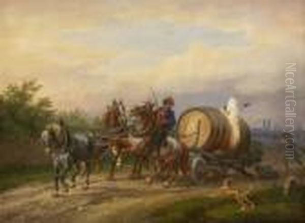 Verungluckter Biertransport Vor
 Den Toren Munchens. Oil Painting by Johan Adam Klein