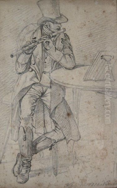 Flute Player Oil Painting by Johann Adam Klein