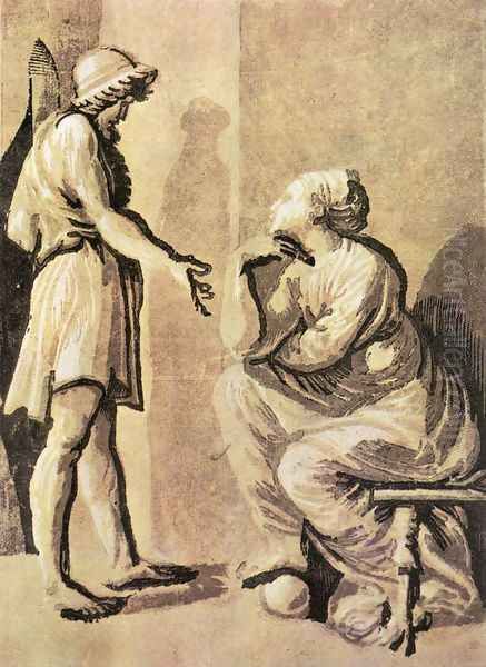 Hero and Sibyl after 1518 Oil Painting by Ugo Da Carpi