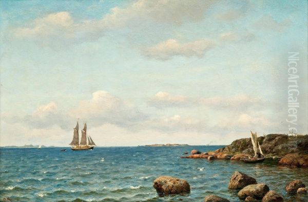 Sailing Ship At Sea Oil Painting by Oskar Conrad Kleineh