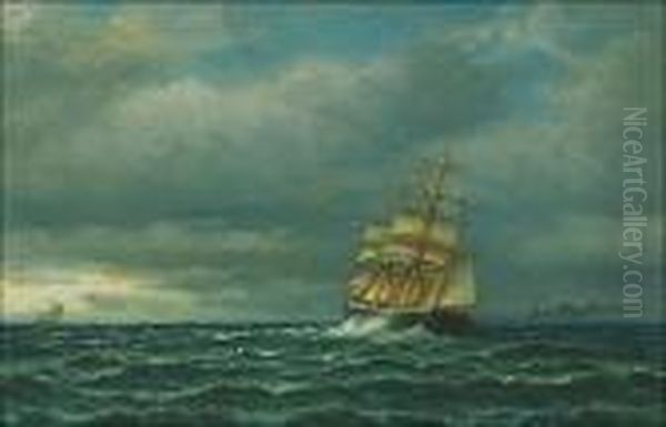 In Full Sail Oil Painting by Oskar Conrad Kleineh