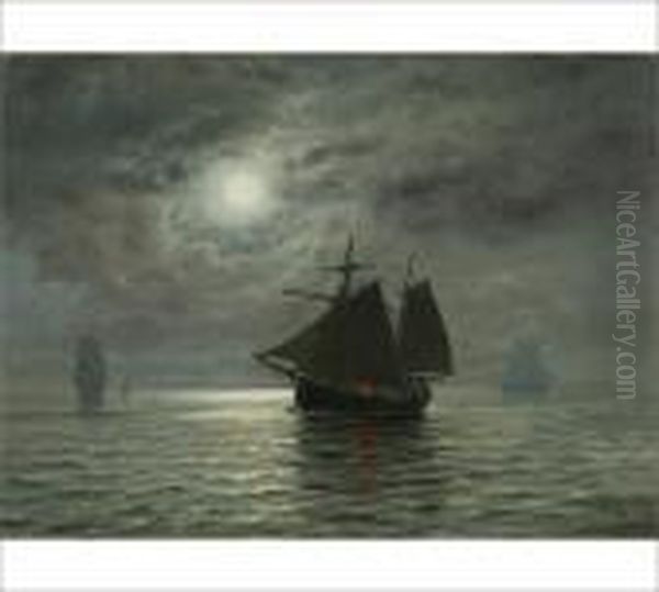 Sailing In Moonlight Oil Painting by Oskar Conrad Kleineh