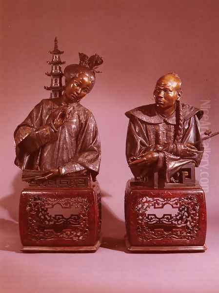 Epoux Chinois, A Pair of Busts (The Chinese Couple, A Pair of Busts) Oil Painting by Charles Henri Joseph Cordier