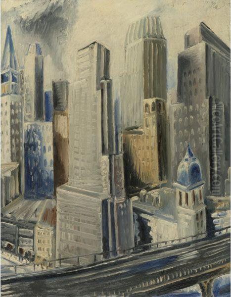 Blick Auf Manhattan Oil Painting by Paul Kleinschmidt