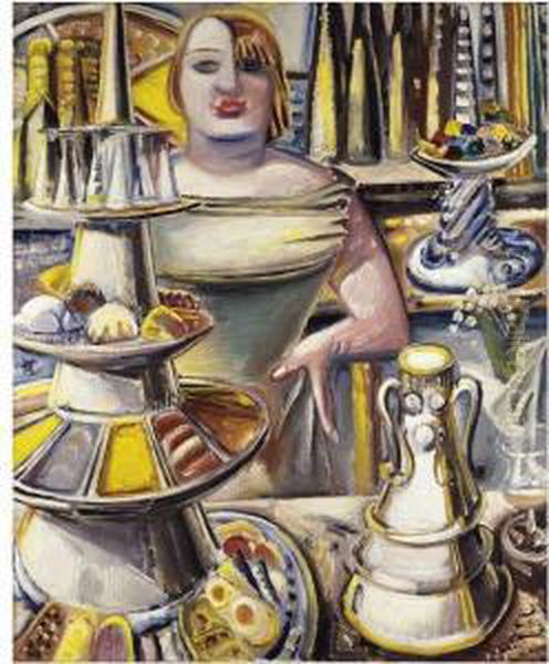 Bardame (barmaid) Oil Painting by Paul Kleinschmidt