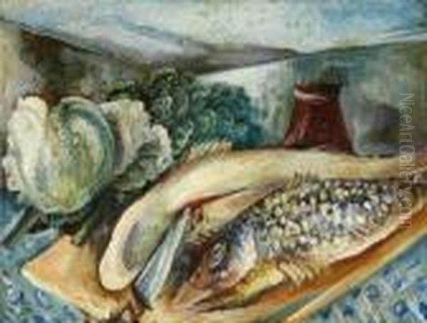 Stillleben Mit Fischen Und Kohl Oil Painting by Paul Kleinschmidt