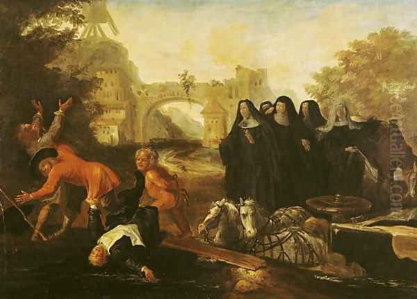 The Abbess of Etival Returning to Le Mans with Four Nuns, from Roman Comique' Oil Painting by Jean de Coulom