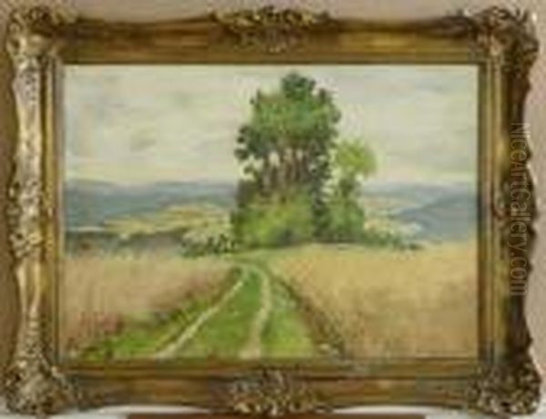 Mittelgebirgslandschaft Mit Getreidefeld. Oil Painting by Paul Kleinschmidt