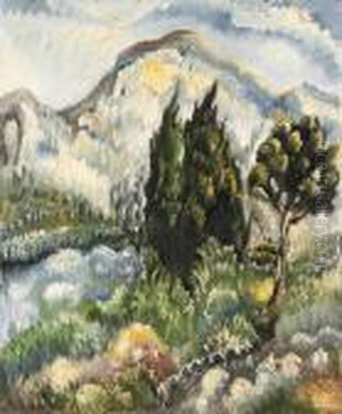 Landschaft Mit Zypressen Oil Painting by Paul Kleinschmidt